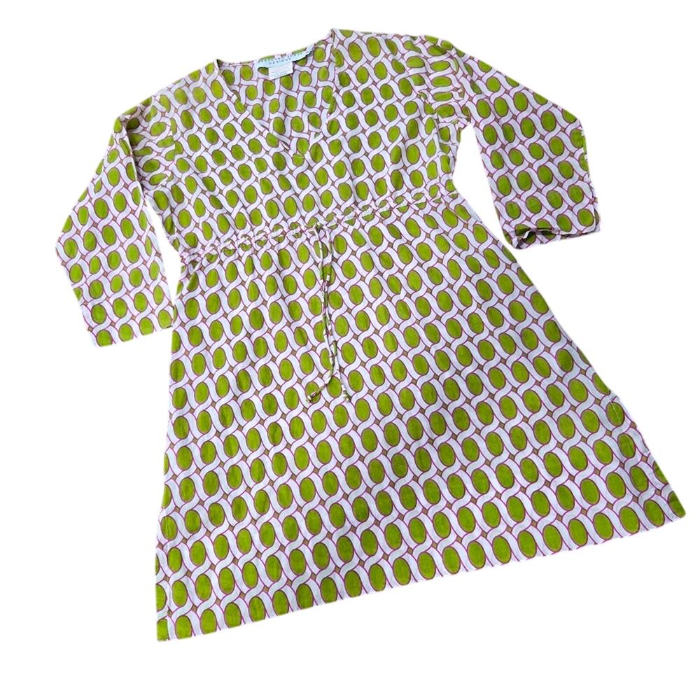 Gretchen Scott Designs Patterned Dress 100% Cotton Drawstring Waist Size Small